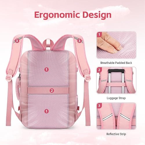 RealCool Travel Backpack for Women Men - Gift for Travelers, Students & Professionals, 15.6 Inch Laptop Carry On Backpack, TSA Flight Approved, College School Business Weekender Daypack -Pink thumbnail 6