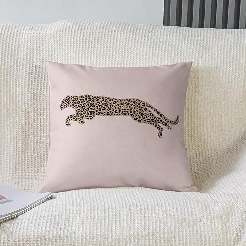 African Cheetah Throw Pillow Cover Leopard Print Safari Animal Skin Farmhouse Cushion Cover for Camper Office,Watercolor Pink Girls Room Decor Pillowcase Outdoor Pillow Cover, 1 Pack 18"x18" thumbnail 3