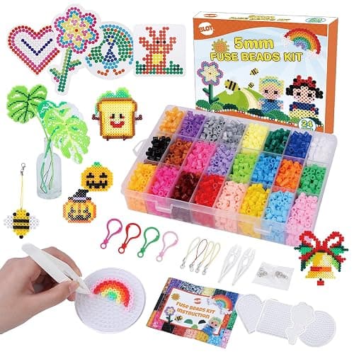 BLOT 4000 Bügelperlen Set 24 Farben Bügelperlen für Kinder Mädchen Jungen DIY Steckperlen mit Platte Zubehör Muster in Organizerbox, 5mm - Image 1