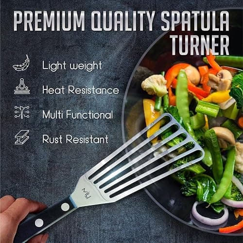 MIU Fish Spatula, Set of 2, Bundle, Size 11 and 13 inch, Stainless Steel, Flexible, Polished Metal, Plastic Handle, Slotted Turner, Corrosion Resistant, Dishwaser Safe thumbnail 9