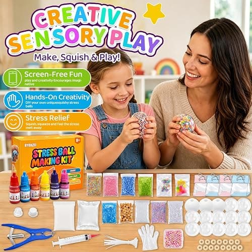 DIY Stress Ball Squishy Making Kit, Make Your Own Squishy Ball Craft Classroom Prize, 15 Empty Big Squishy Skins, 1.2 lb Fillers, 17.6 oz Slime, 3.5 oz Clay, Opening Plier, 6 Coloring, Gift-Ready thumbnail 5