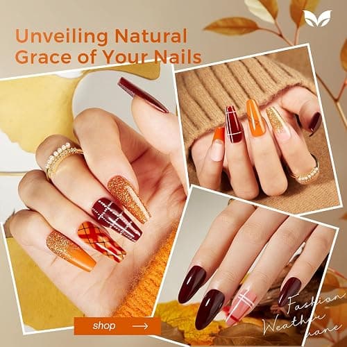 Morovan Fall Nail Polish Set: 6 Gold Maple Leaf Nail Polish Kit 2025 Glitter Autumn Fingernail Pumpkin Yellow Burnt Orange Art Quick Dry Nail Regular Mini Bulk Manicurist Women Girls Gift thumbnail 4