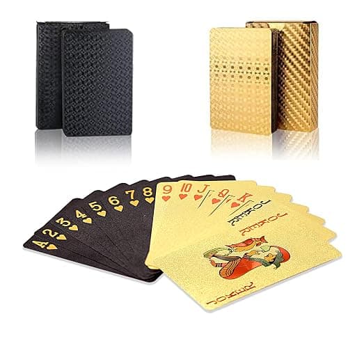 2 Pack Black Gold Waterproof Plastic Playing Cards | 100% Plastic, HD Waterproof, Standard Index Poker Cards, Deck of playing cards, For Party, Family - Image 1