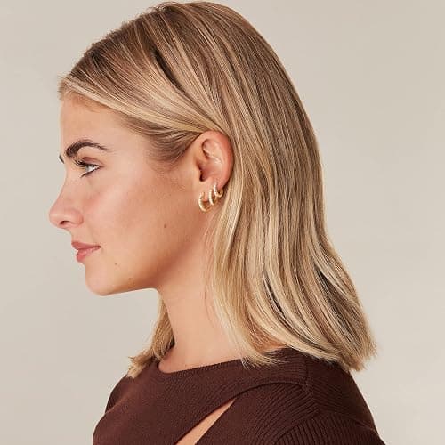 PAVOI Gold Hoop Earrings for Women - 14K Gold Plated 925 Sterling Silver Posts 3 Pairs Hoop Earrings Set for Women - Hypoallergenic Huggie Earring Pack thumbnail 4