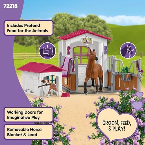 Schleich Horse Club - 32PC Horse Stall and Doghouse Playset - Realistic Racehorse and Dog Figurines with Tack Accessories - Equestrian Toys for Imaginative Play - Boys and Girls 5+ | 72218 thumbnail 3
