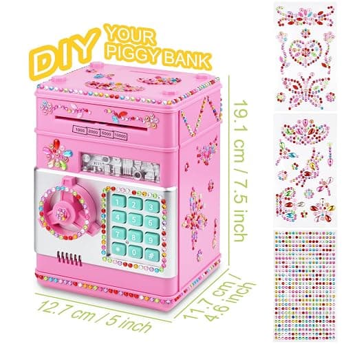 Piggy Bank for Kids Girls Boys with Password Code Lock Cash Coin Can Piggy Bank Girls Electronic Money Safe Bank for Kids Money Box with DIY Diamond Sticker Gift for 4 7 8 9 10 11 Year Old Boys thumbnail 3