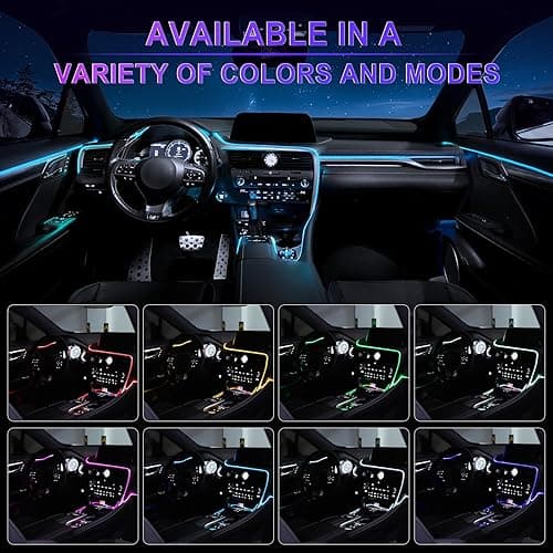 LivTee Smart LED Car Lights Interior with USB Port, LED Strip Fiber Optic Ambient Lighting Car, Wireless App Control, Sync to Music, Car Decorations Interior Accessories Gifts for Women Men, 6 in 1 thumbnail 7