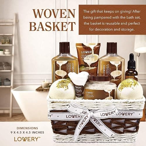 Gifts For Women Gift Basket for Women– 9 Piece Christmas Gifts Set of Vanilla Coconut Home Spa Set, Luxurious Holiday Bath and Body Sets Includes Fragrant Lotions, Extra Large Bath Bombs, Coconut Oil thumbnail 9