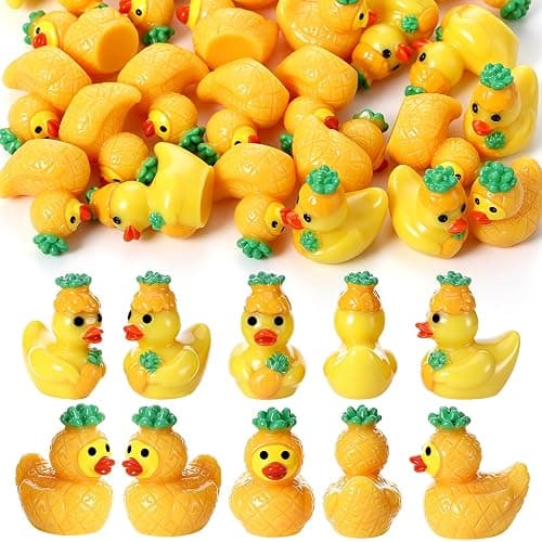 GGSTDDUP 50 PCS Mini Resin Pineapple Ducks, Summer Tiny Resin Animals Figures to Hide, Cute Toy Figures for Miniature Landscape Garden Accessories Dollhouse Cake DIY Home Decoration Party Favors - Image 1