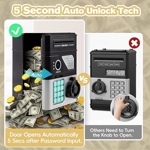 Piggy Bank for Boys Girls, Kids Safe, Electronic Mini ATM Money Saving Box Toy 2025 with Password & Face ID Simulation, Christmas Birthday Gifts for 4 5 6 7 8 9 10 Year Old, Coin Cash Can thumbnail 3