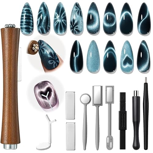 modelones Cat Eye Magnet Set, Cat Eye Gel Nail Polish Tools Nail Stuff Kit | Fall Nail Art Multi Effect Heart French Moon Round Square Flower Glassy Dual-Head 3 IN One Magnetic Pen Designs DIY Salon Use - Image 1