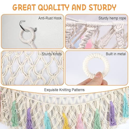 Bohemian Stuffed Animal Hammock - Large 51 Inch Toy Storage Net for Plush Toys, Nursery & Kids Room Wall Decor,Ideal Gift for Birthday Christmas. thumbnail 6