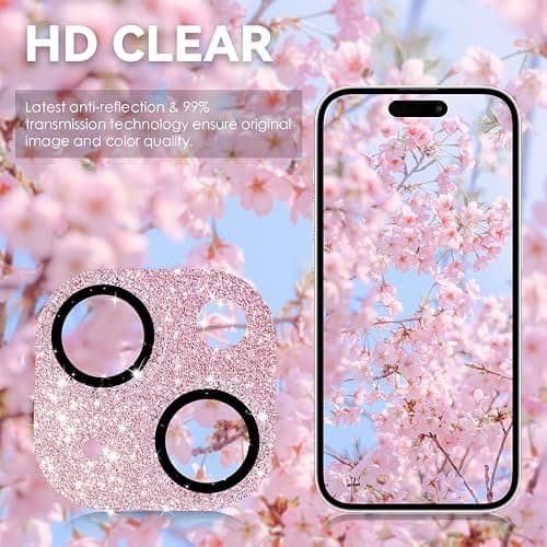 CloudValley for iPhone 15/ iPhone 15 Plus Camera Lens Protector, HD Tempered Metal Matte Glass Anti-Scratch, Case Friendly Full Screen Cover Film Accessories, GlitterPink thumbnail 4