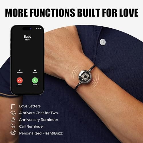 Single Touch Bracelet for Couples, Light up & Vibration for Love Couples | Long Distance Relationship Gift for Girlfriend, Mother-Daughter, Sisters,Women's Fashion Smart Jewelry,Must Stay Connected Bluetooth Bracelet, TOTWOO APP Set Up Pairing Jewelry thumbnail 3