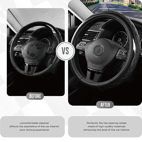 Road Comforts Leather Steering Wheel Cover – Black & Black, Universal Fit 14.5-15 Inch, Microfiber Leather, Anti-Slip & Breathable Design for Men and Women thumbnail 3