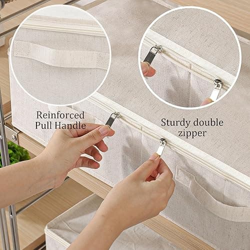 ENUMAIL Underbed Storage Container, Foldable Under Bed Bins, Wardrobe Organisers with Lid for Organizing Clothes, Sheets, Blankets, Comforter, 23.6x11.8x5.9in, Beige, 2 Pack - 23.6x11.8x5.9in(2 Pack) - Beige thumbnail 6