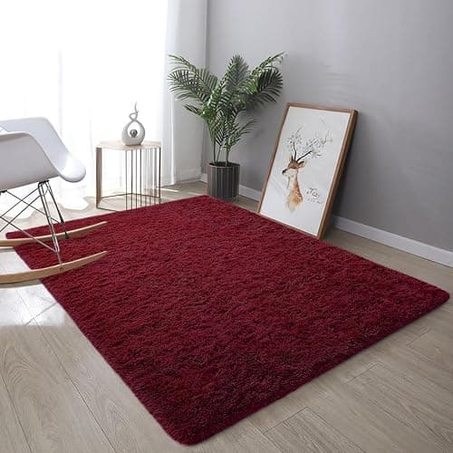 DweIke Fluffy Burgundy Red Rugs for Bedroom Living Room, 8x10 Large Soft Plush Shaggy Wine Maroon Girls Boys Kids Rug, Non-Slip and Machine Washable Carpet for Dorm Nursery Classroom Decor thumbnail 8
