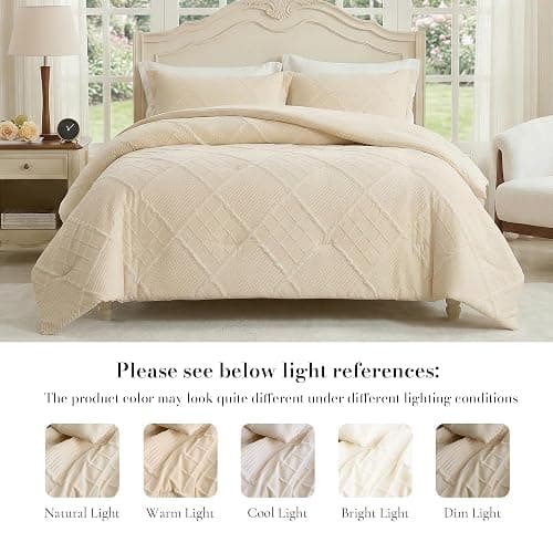 Amélie Home Queen Comforter Set, 3 Piece Beige Jacquard Bedding Set with 2 Pillow Cases, Soft Microfiber Diamond Design, Lightweight All-Season for Bedroom & Dorm thumbnail 8