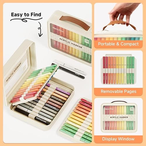 MemOffice Acrylic Paint Markers, 36 Colors, Brush Tip Paint Pens Set | High Opacity, No Bleed, For Rock, Fabric, Wood, Glass, 3D Printing, DIY Crafts, Water-Based, Waterproof thumbnail 4