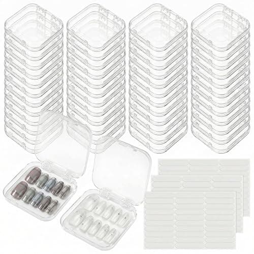 AceOrbit Press on Nail Boxes with 180 Pcs Adhesive Double Sided Tape Acrylic Press on Nail Packaging Cases Transparent Storage Case Organizer for Display Art Salon Supplies(Clear,48 Pcs) - Image 1