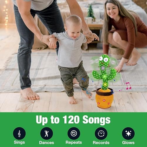 Ayeboovi Dancing Talking Cactus Baby Toys, Interactive Toy Repeating Records What You Say, Volume Adjustable Singing Cactus Toddler Toys with 120 Songs, Stocking Stuffers for Kids thumbnail 3