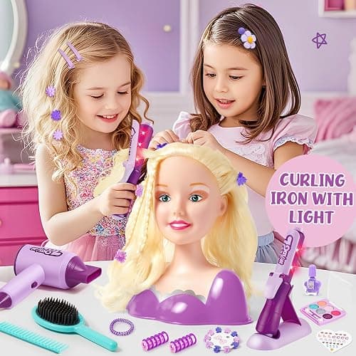 TUZT Hair Styling Doll Head Makeup Kit for Girls Toys, Hair Salon Toys & Real Makeup Nail Polish, Kid Beauty Hair Stylist with Hairdryer Curling Iron, Birthday Gift for Girl 3 4 5 6 7 8+ Year Old Toy thumbnail 7