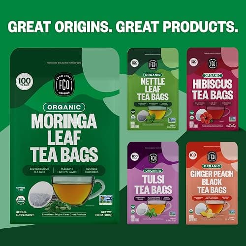 FGO Organic Moringa Tea, 100 Count, Eco-Conscious Tea Bags, Resealable Bag, Caffeine Free, Packaging May Vary (Pack of 1) thumbnail 7