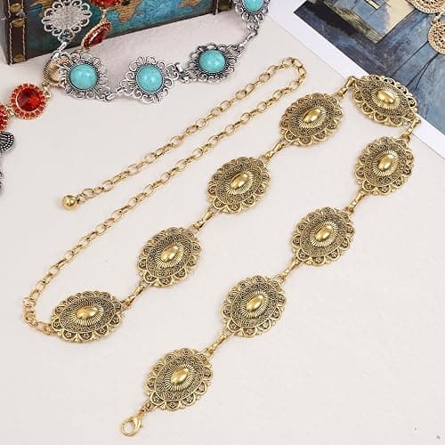 Topbuti Western Oval Concho Chain Belt for Women Metal Waist Chain Belt for Dresses Jeans Western Cowgirl thumbnail 4