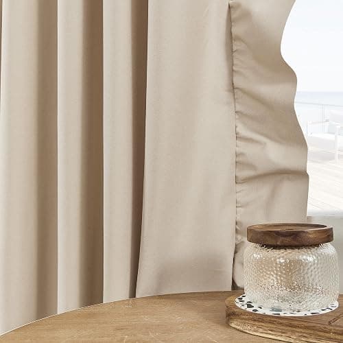 Beige Ruffle Curtains 84 Inches Long 2 Panels Suede Fabric Light Tan Farmhouse Curtains for Living Room Bedroom Rod Pocket Light Filtering Shabby Chic Window Curtains for Girls Nursery Room, 52x84 thumbnail 6