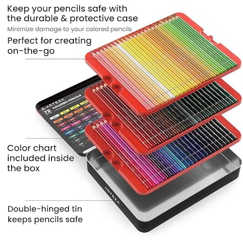 ARTEZA Colored Pencils 72 Soft Wax-Based Color Pencils for Adults & Artists. Pre-Sharpened Drawing Set for Blending, Coloring, Shading & Sketching. Professional Art Supplies in Tin Box, Holiday Gift thumbnail 6