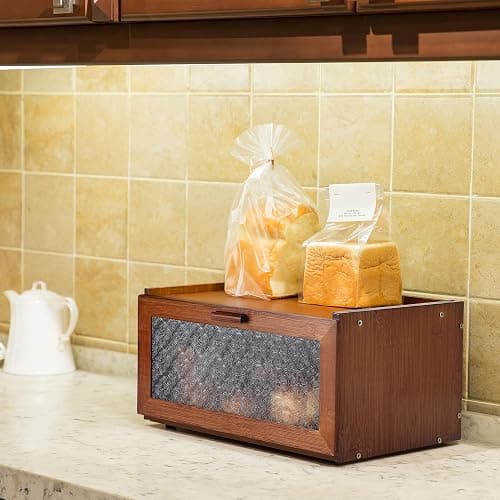 ETMI Vintage Bread Box for Kitchen Countertop - Retro Brown Bread Storage Box Breadbox thumbnail 2