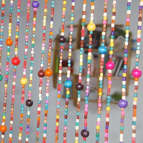 Urmforweilin 38 Strands Colorful Boho Hippie Door Beads Curtain, Hanging Wood Beaded Curtain for Doorways 36 Inches x 79 Inches (Rainbow) thumbnail 3