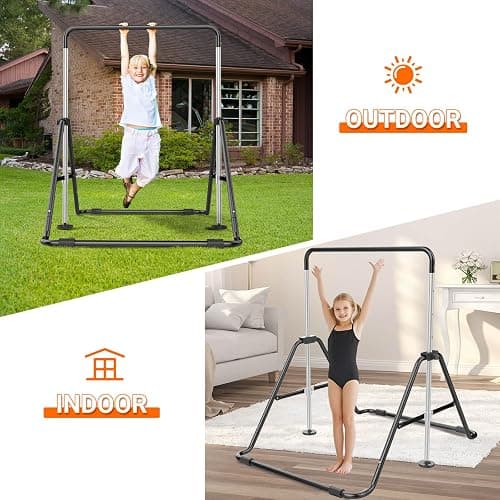 Nimsqury Foldable Gymnastics Bar, 5-Height Adjustable Gymnastic Bars for Kids at Home,Robust & Stable for Indoor/Outdoor Using,Weight Limit 140LBS thumbnail 7