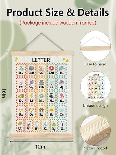 12x16 Inches Alphabet Educational Hanging Canvas Wall Art - Classroom Wall Decor, Nursery Wall Decor for Baby Girl Boy, Alphabet ABC Chart Poster Wall Art for Toddler Kids Room Playroom Classroom thumbnail 2