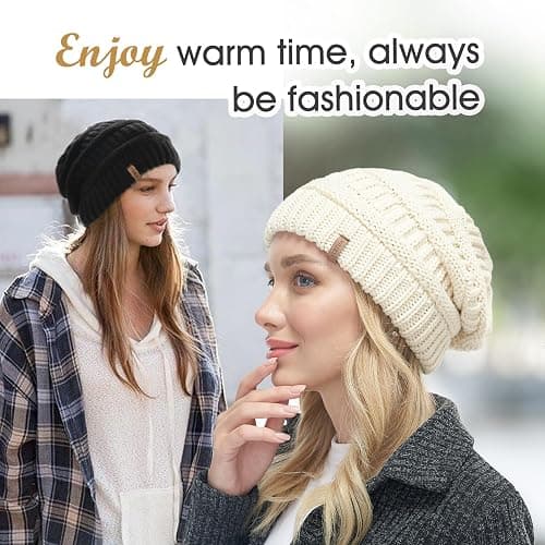 FURTALK Fleece Lined Knit Beanie Hats Double Layers for Women Men Fleece Lined Ski Skull Cap Slouchy Winter Hat Warm Toque thumbnail 4