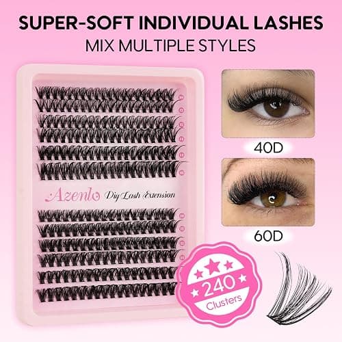 Azenlo Lash Extensions 40D+60D Cluster 240pcs DIY Lash Clusters 10-16mm Eyelash Clusters Individual Think Band Lash Kit (40D+60D Kit) thumbnail 3