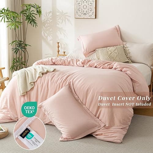 MILDLY Duvet Cover Twin Ultra Soft Comforter Cover Set 2pcs, Pink | Washed Microfiber Cotton-Like, Breathable Comfort, Hidden Zipper, 8 Corner Ties, OEKO-TEX Certified, Fade Resistant thumbnail 3