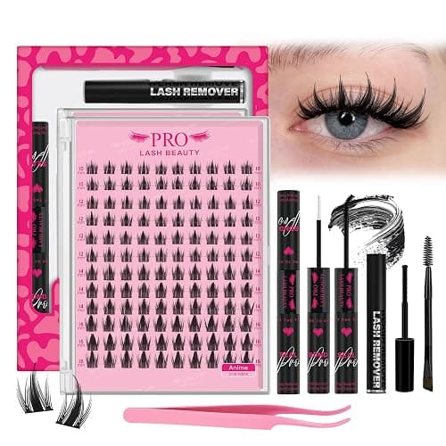 PROLASHBEAUTY Manga Lash Clusters Kit Anime Lash Clusters Volume Fairy Ultra-Thin Band Spike Lashes with Lash Bond and Seal Applictor Remover (Anime,10-18mix) - Image 1