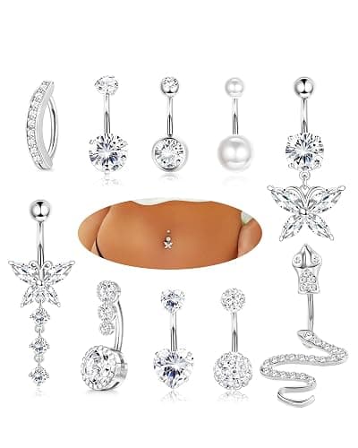 YADOCA 10Pcs 14G Bauchnabelpiercing für Damen Chirurgenstahl Rosa Blau Bauch Piercing CZ Schmetterling Schlange Clicker Nabel Ringe Körper Piercing Schmuck - Image 1