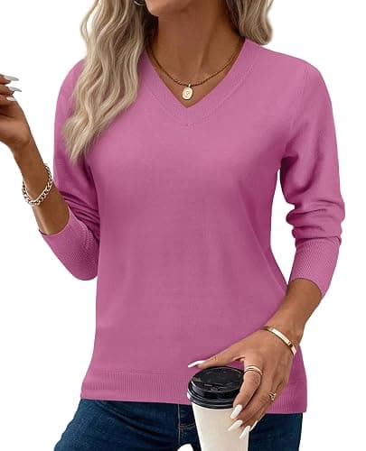 Women's Fall Sweaters 2025 Casual Long Sleeve Pullover V Neck Lightweight Sweatshirts Cute Blouse Tops thumbnail 2