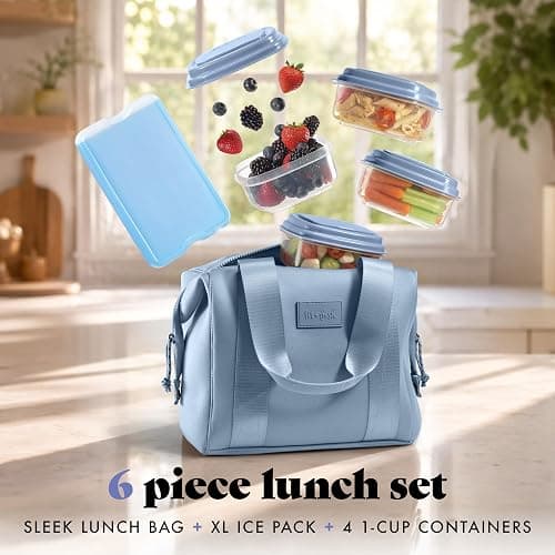 Fit & Fresh Remi Neoprene Lunch Bag for Women w/Ice Pack & Containers | Machine Washable Lunch Box For Women, Self Insulating Durable Neoprene, Large Capacity For Nurses, Teachers, School, Work thumbnail 3