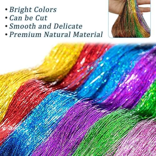 SYEYCW 12 Pieces 2400 Strands Hair Tinsel, 93 cm / 36.6 inch Hair Glitter Strands, Shiny Colorful Straight Hairs Extensions, Accessories for Christmas New Year Halloween Cosplay Party, 12 Colors thumbnail 4