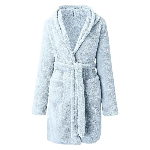 Womens Fuzzy Short Robe Hooded,Hood Soft Warm Spa Bathrobe,Short Plush Robe for Women with Pockets thumbnail 4