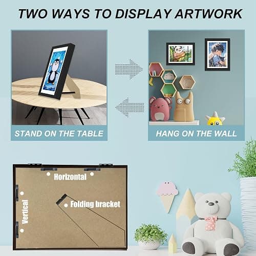 Kids Artwork Display Frame, 2 Pack A4 Kids Art Frames, Fillable Front Opening Picture Frames for Multiple Pictures(50-100), Mount for Hang or Stand Display Children's Drawings, Art Projects, Black thumbnail 5