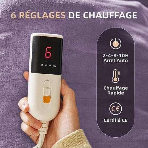 JET'S HOME Couverture Chauffante Électrique 1 Personne 130x180cm - Plaid Chauffant 6 Réglages de Température Fermeture Auto Réglable,Protection Contre la Surchauffe Lavable en Machine (Pourpre) thumbnail 2