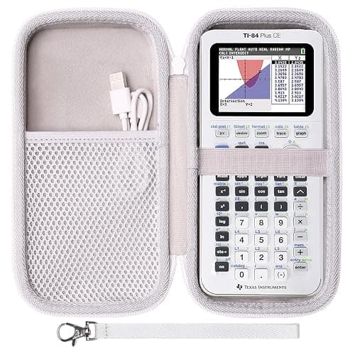 Case for Texas Instruments TI-84 Plus CE/TI-84 Evo/TI 84 Plus/TI-Nspire CX II CAS/TI-Nspire CX II Graphing Calculator, Mesh Pocket for Charging Cables, Pens and Rule(White) - Image 1