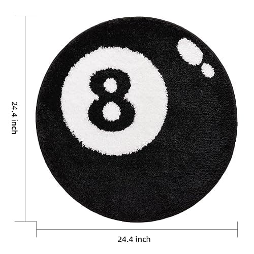 Panstar 24" Black and White 8 Ball Area Rug, Non Slip, Machine Washable, Y2K Room Decor thumbnail 2