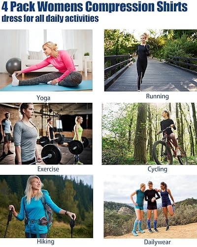 TELALEO 4 Pack Women's Compression Shirt Long Sleeve Performance Workout Baselayer Athletic Top Sports Gear thumbnail 6