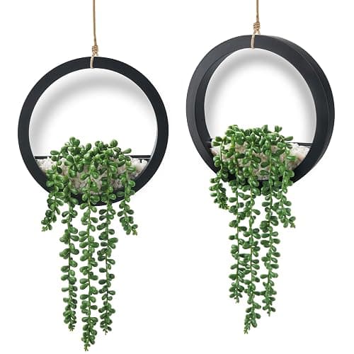 Der Rose 2 Pack Fake Plants Hanging Artificial Succulents Plants in Black Pots for Living Room Bathroom Accessories Boho Farmhouse Wall Decor - Image 1