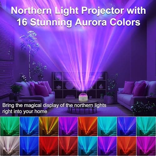 HUMIIEYE Northern Light Projector, Battery Operated Aurora Night Light, 16 Colors Galaxy Lamp Ocean Wave Ceiling Projector Mood Ambient Lighting for Bedroom Party Adults Kids Room Toddler Girl Gift thumbnail 3